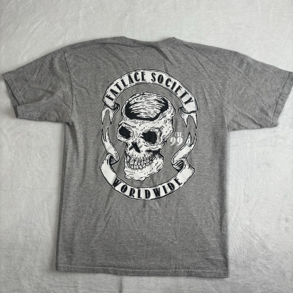 Y2K illest Fatlace Society Worldwide Grey Short Sleeve Shirt Graphic Men's Mediu